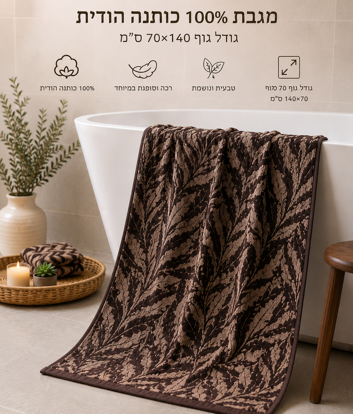 מגבות גוף 140X70 יוניק צבע חום כהה