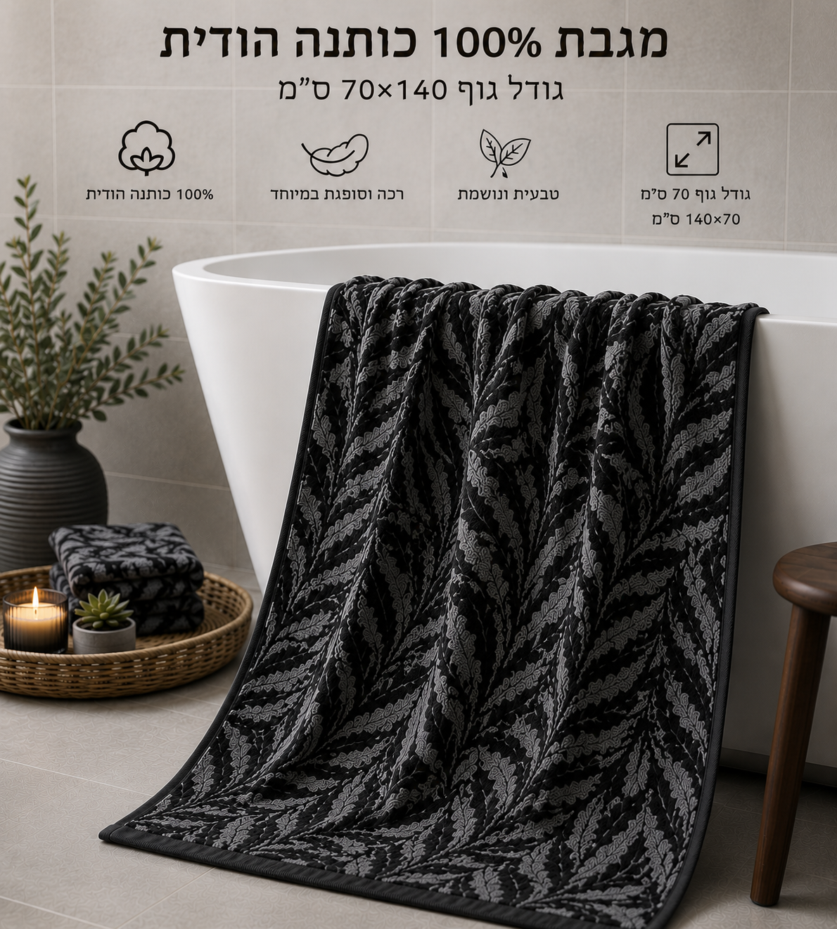 מגבות גוף 140X70 יוניק צבע שחור